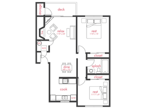 2 Bed, 1 Bath A 0N-0N203 floor plan